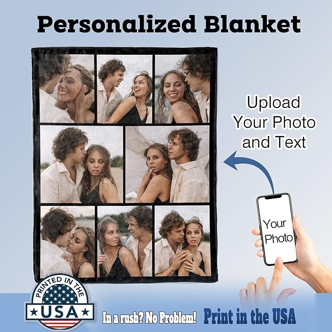 Ships Next Day Custom Photo Blanket for Valentine Day Personalized Thows Blanket with Picture Mothers Day Birthday Gift for Her/Him Customized Gifts for Girlfriend/Boyfriend - Printed in USA