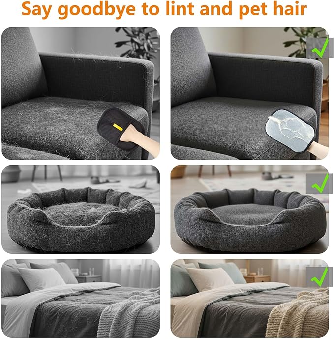 Newly Upgraded Pet Hair Removal Glove - Thickened Electrostatic Cat Dog Hair Remover Glove, Reusable for Couch, Carpet, and Car Seat (Black,1 Glove)