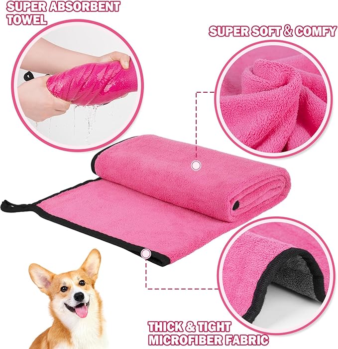 MICOOYO 3PCS Dog Towels for Drying, Super Absorbent Pet Grooming Towels, Quick Drying Dog Bath Towels for Puppy Cats (Yellow, Pinkcolor, Orange, XS)