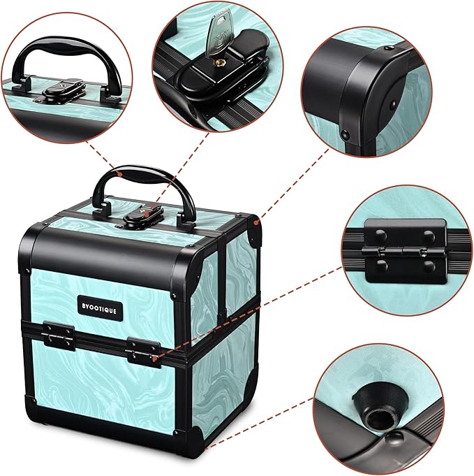 BYOOTIQUE Metal Makeup Train Case with Mirror 2-Tier Trays Lockable Nail Storage Organizer Jewelry Box for Beautician Manicurist Salon,CoyoteButtes Vitality