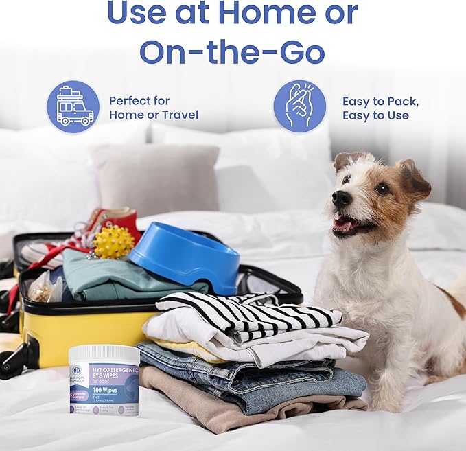 AKC Pet Eye Wipes for Dogs & Cats – Tear Stain Remover & Eye Discharge Cleaner – Hypoallergenic Grooming Wipes, 100 Count (Lavender Scent)