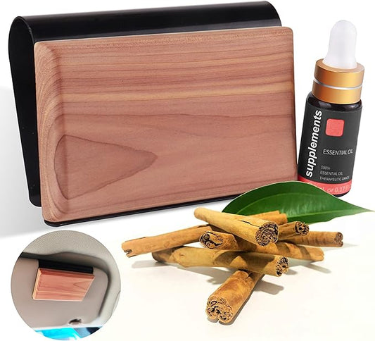 Gift Boxed Car Air Freshener – Long-Lasting Fragrance for 90+ Days – Wooden Car Diffuser – 8 Scents Available – Includes 1 Bottle of 5ML Essential Oil Refill – 0.17 FL OZ (Cinnamon)