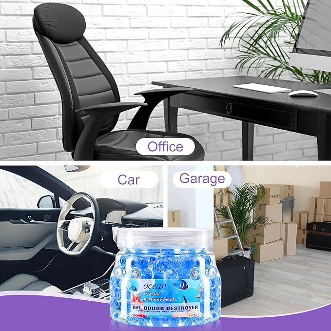 4 Pack Odor Eliminator Gel Beads, 11 Ounce Air Freshener, Eliminates Odor in Bathrooms, Cars, Boats, Rvs and Pet Areas, Lemon, Sea, Rose, Lavender Aroma(Lemon, Sea, Rose, Lavender Aroma)