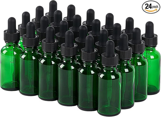 24 Pcs, 1oz Glass Dropper Bottle, Leakproof Tincture Bottles with Dropper, Green Reusable Eye Dropper Bottle for All Kinds of Liquids (Green, 1oz-24pcs)