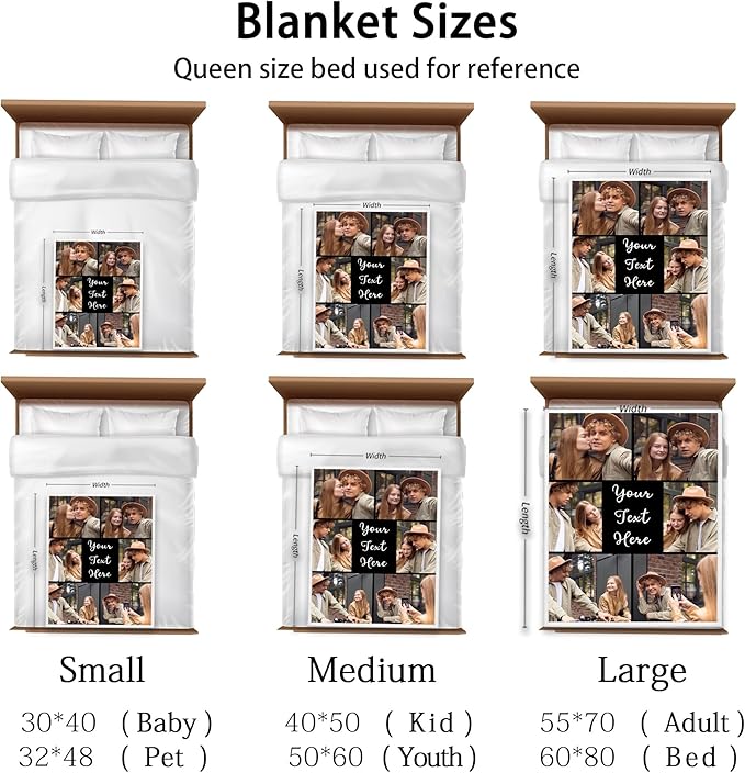 Ships Next Day Custom Photo Blanket for Mothers Day Personalized Thows Blanket with Picture Valentine Day Birthday Gift for Girlfriend Boyfriend Customized Gifts for Her/Him - Printed in USA