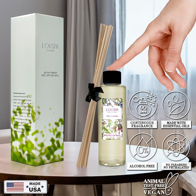 LOVSPA Wild Flowers Diffuser Oil - Luxury Essential Oils for Diffuser Refill & Air Freshener Room Spray - Long-Lasting & Natural Home Fragrance, Scented Oil for Diffusers, USA Made, 4oz
