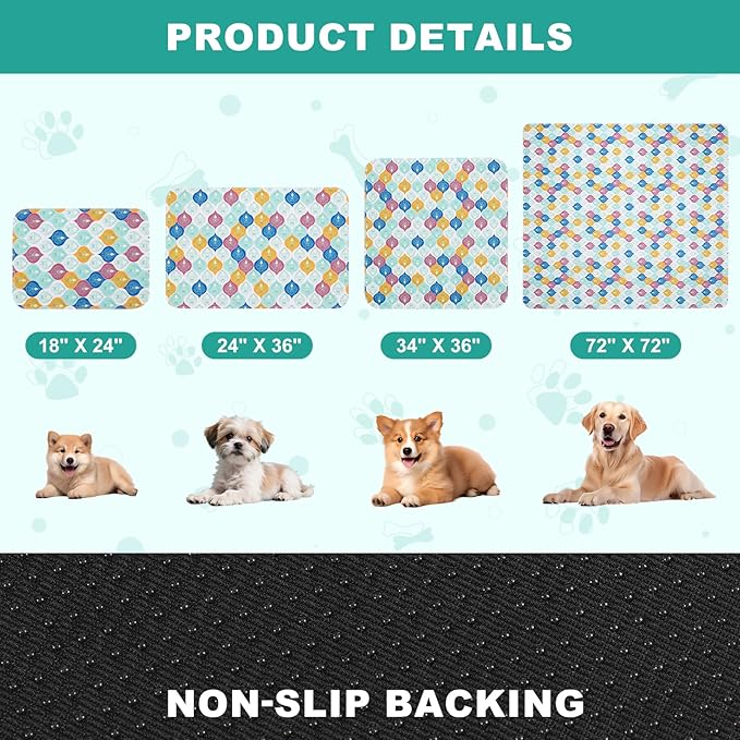 Washable Pee Pads for Dogs, Stylish Absorbent Reusable Training Dog Pads, Non-Slip and Leak-Proof Puppy Pads, Potty Pads for Crates, Whelping, Playpen, Bed and Floors, Bohemian Pattern 72" x72"