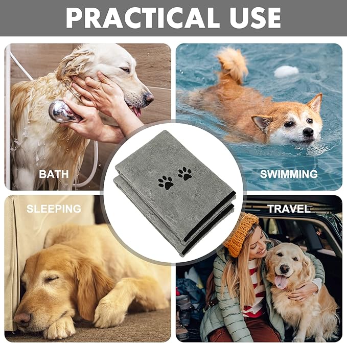 2Pieces Microfiber Pet Bath Towel Dog Towel.Dog Towel Soft Absorbent Drying for Small Medium Large Dogs and Cats with Great for Bathing and Grooming (35 x 20 Inch Grey)