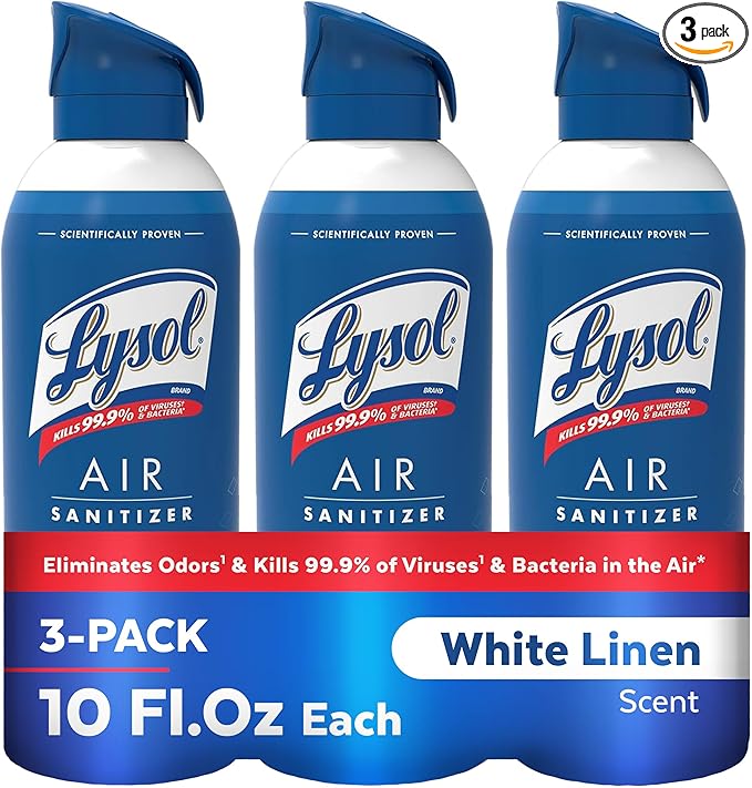 Lysol Air Sanitizer Spray with Odor Eliminator for Home & Office, Sanitizing Spray, Air Freshener Alternative, White Linen Scent, 10 oz (Pack of 3)