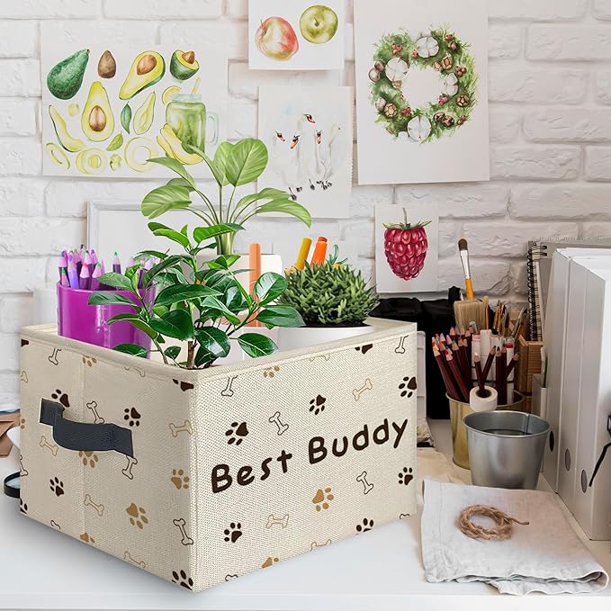 Best Buddy Dog Paw Foldable Storage Bins Box with Handles, Dog Lovers Owner Gifts, Pet Lover Gifts Collapsible Toys Books Clothes Organizer Basket for Bedroom Bathroom