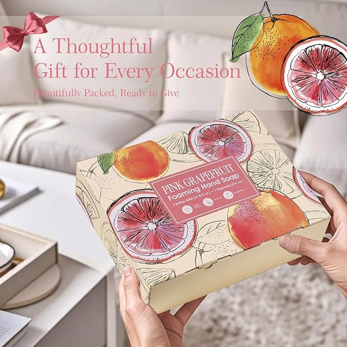 ROMIIE ZOI Foaming Hand Soap Refill Gift Set – 3 Pack *33.8 Fl Oz with Dispenser, Pink Grapefruit Scent–Moisturizing, Biodegradable & Chemical-Free Formula for Bathroom, Kitchen, Sensitive Skin