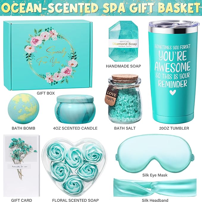 Birthday Gifts for Women Friendship, Ocean Relaxing Spa Gifts Basket for Women Self Care Gifts, Thank You Gifts Bath Set Christmas Gifts for Mom Her Best Friend Wife Sister Coworker Nurse Teacher