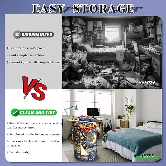 Watercolor Starry Sky Laundry Hamper Oxford Cloth Colorful Moon Laundry Basket With Handle Portable Clothes Storage Basket Foldable Laundry Bag 18.9"x16.5" For Laundry Room/Bedroom/Bathroom