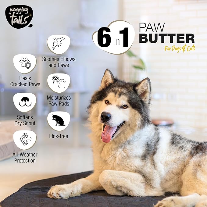Wagging Tails 6-in-1 Paw Butter for Dogs & Cats, 1.76 fl oz Pack of 3 Turmeric & Honey-Infused Lick-Safe Balm | Relieves Elbow & Paw Discomfort, Repairs Cracks, Moisturizes Pads & Softens Snouts