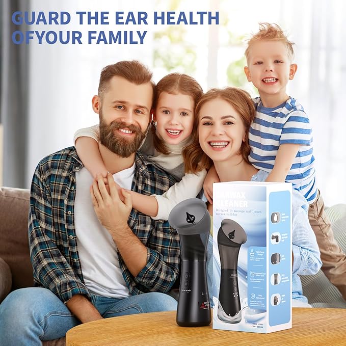 Upgraded Ear Wax Removal Kit, 4-Mode Electric Ear Cleaner - IPX7 Waterproof, Earwax Cleaning Kit with Water Temperature Sensor, 2in1 Waste Tank Design for Home Use
