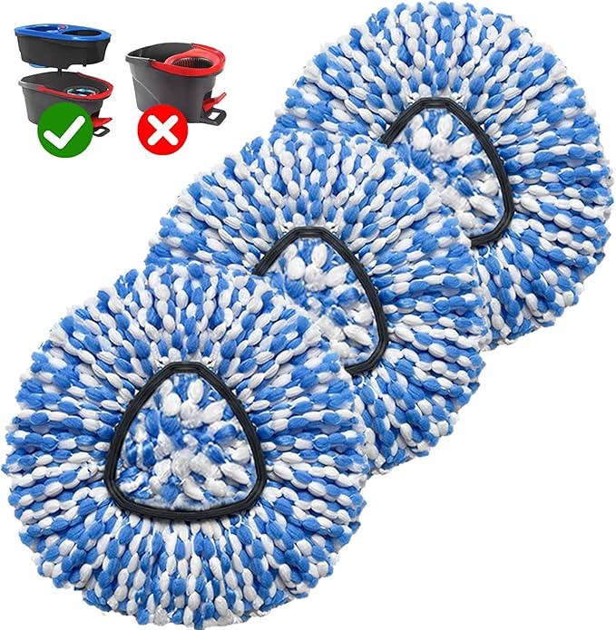 3 Pack Mop Replace Heads Compatible for OCeda, Spin Mop Refill Head Replacement for RinseClean 2-Tank System - Fluffy Microfiber, Machine Washable and Easy to Replace