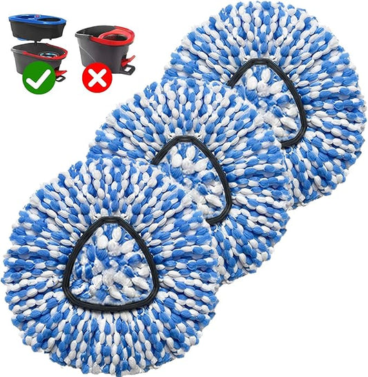 3 Pack Mop Replace Heads Compatible for OCeda, Spin Mop Refill Head Replacement for RinseClean 2-Tank System - Fluffy Microfiber, Machine Washable and Easy to Replace