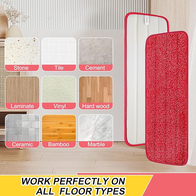 16.5 inch Reusable Mop Pads Microfiber Spray Mop Replacement Heads for Wet/Dry Mops Compatible with Bona Floor Care System (5 Pack)