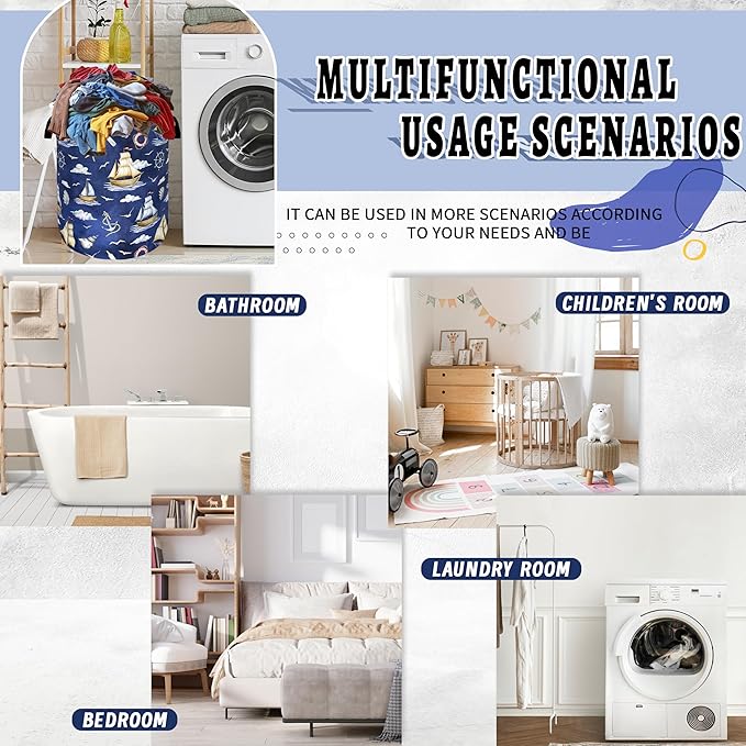 Funny Laundry Basket Foldable Nautical Laundry Hamper With Handle Oxford Cloth Portable Clothes Storage Organizer Basket 18.9"x16.5" Laundry Bag For Laundry Room/Bedroom/Bathrooms