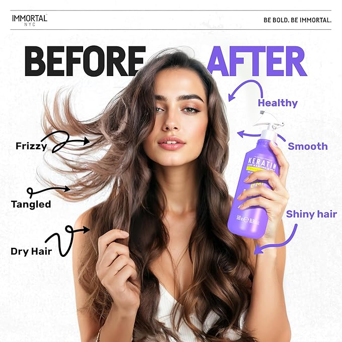Immortal NYC Keratin, Leave in and Detangler Spray, 17 oz, For Colored and Damaged Hair