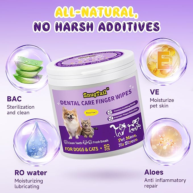 Dog Teeth Cleaning Wipes for Bad Breath – 50 Pcs,Dental Wipes for Dogs & Cats to Remove Plaque, Tartar & Freshen Breath,No-Rinse Toothpaste Alternative,Gentle Gum Care for Puppy, Adult & Senior Pets