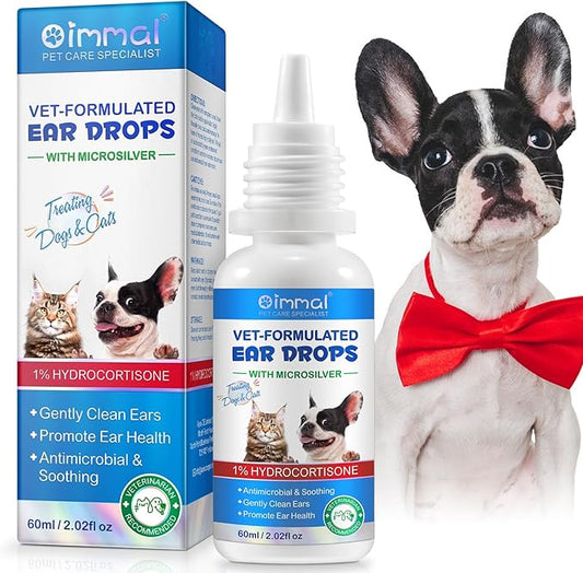 Cat & Dog Ear Infection Treatment Drops, Ear Drops for Pets, with 1% Hydrocortisone for Dog Yeast Ear Infections, Cat & Dog Ear Cleaner for Itchy Ear Relief, Ear Drops for Infections