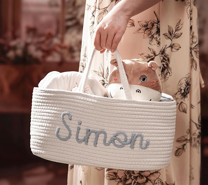 Personalized Baby Diaper Caddy Organizer with Name, Baby Show Gift Basket, Newborn Baby Storage Bags, Stylish Nursery Storage Basket - Gift for Baby Shower (Style 4)
