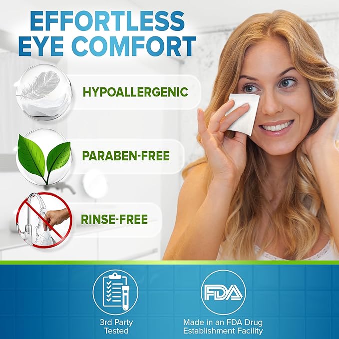 JJ CARE Eyelid Cleaning Wipes - Box of 80, 4"x4" Individually Wrapped Moisturizing Eye Lid Scrubbing Wipes for Irritated, Itchy, and Dry Eyes, Hypoallergenic Eye Scrub & Eyelashes cleaning Pads