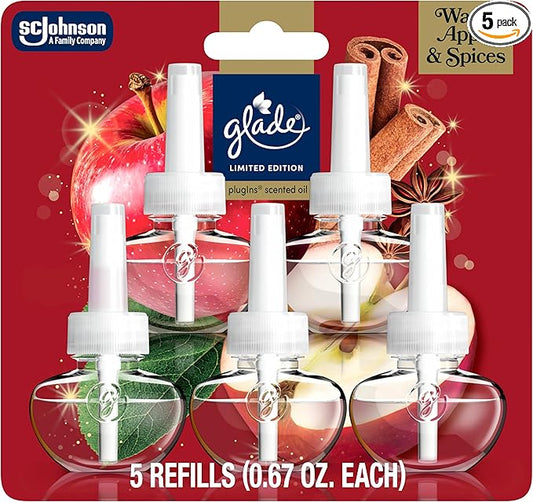 Glade PlugIns Refills Air Freshener, Warm Apple & Spices, Scented and Essential Oils for Home and Bathroom, 0.67 Fl Oz, 5 Count