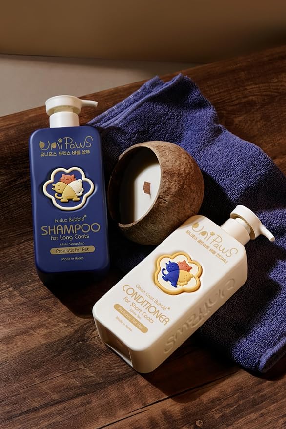 Unipaws Biotin Dog Shampoo for Long-Haired Coats – Deshedding, Detangling & Moisturizing for Silky, Tangle-Free Fur with Probiotics - EWG Green & Light Elegent Scent, Made in Korea, 16.9 Fl Oz / 500ml