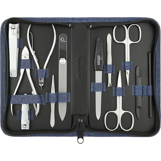 Manicure Set Women and Men – 12-Piece Professional Grooming Kit with Premium Tools, Artificial Leather Case, and exclusive Glass Nail File for Hand & Foot Care, German Quality