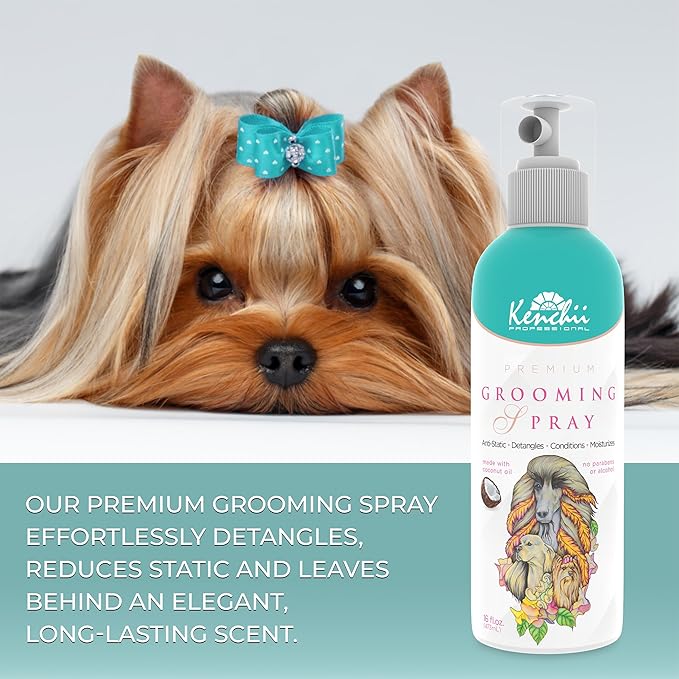 Kenchii Premium Pet Grooming Spray for Dogs and Cats | All-Natural Scented Moisturizing Pet Detangler Spray | Pet Conditioner Coat Shine Spray