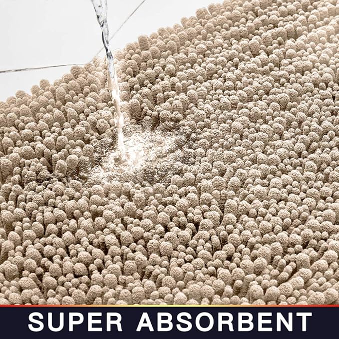 Walensee Bathroom Rug Non Slip Bath Mat (36x24 Inch Beige) Water Absorbent Super Soft Shaggy Machine Washable Dry Extra Thick Perfect Absorbant Best Large Plush Carpet for Shower Floor