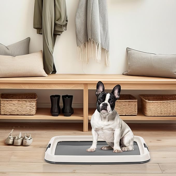 IRIS USA Pee Pad Holder - Small Dog Pad Holder with Secured Latches, Non-Skid Feet, High Polish Finish for Easy Cleaning, Leak Protection, Fits 17"x23" Pad, Dark Gray