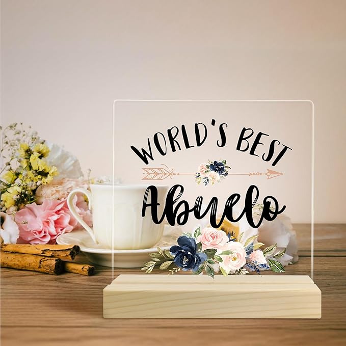 Abuelo Gifts, Gifts for Abuelo, World's Best Abuelo Acrylic Plaque, Best Grandpa Gifts, Grandpa Gifts from Grandkids, Gifts for Grandpa Acrylic Sign Desk Table Shelf Decor