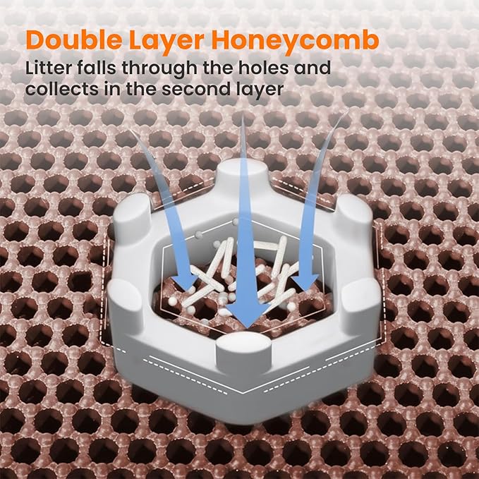 Jumbo Cat Litter Mat, 46x26 Inches Double Layer Honeycomb Litter Trapping Mat, Non Slip Waterproof Urine Proof Extra Large Cat Litter Box Mat, Kitten Supplies and Essentials, XXL, Brown