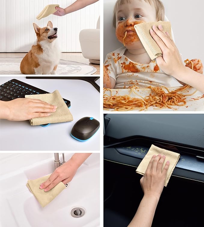 KitchLife Microfiber Cleaning Cloth Roll, 100 Pack - Tear-Away Microfiber Paper Towels, Lint-Free, Reusable, Washable for Kitchen, Car, Dishes, and Sensitive Surfaces (Wheat)