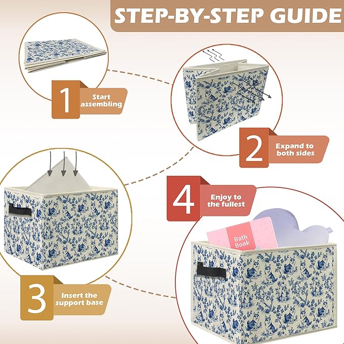 Vintage Blue Chinoiserie Corgi Dog Storage Bins, Corgi Lover Gifts, French Country Toile Dog Collapsible Storage Box Laundry Basket with Handle for Bedroom Bathroom Office Clothes Toys Books