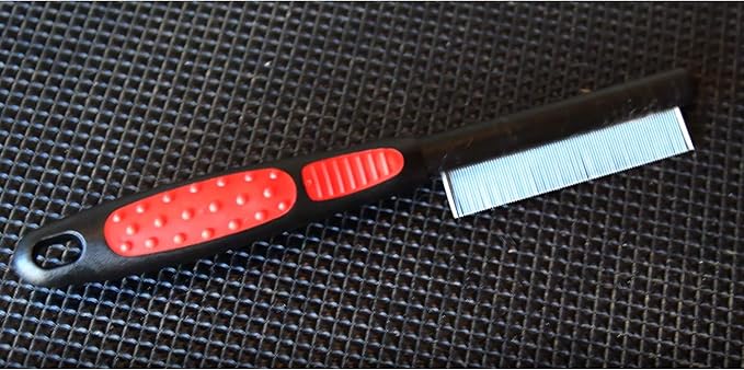 Ryan's Pet Supplies Paw Brothers Flea Comb for Small and Large Dogs and Cats with Handle, Professional Dog Grooming Kit and Supplies, Puppy Essentials, Black and Red, 8.8 Inches