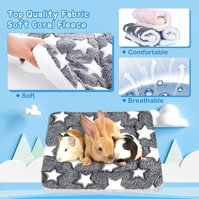 Jetec 3 Pcs Bunny Guinea Pig Beds Soft Bunny Mats Warm Guinea Pig Mat Small Animal Winter Bed Pads Fleece Sleeping Pads for Indoor Rabbit Hamster Squirrel Hedgehog Chinchilla Ferret(Star)