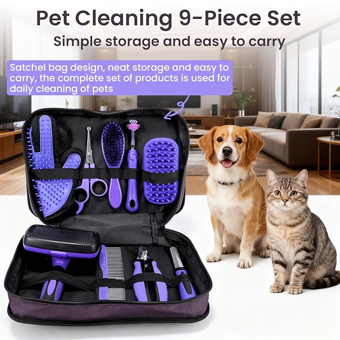 Pet Grooming Kit 9-in-1For Dogs and Cats: Deshedding Brush, Nail Clippers & Massage Glove for Daily Grooming, Shed Control & Bonding at Home – Essential Tools for Pet Owners