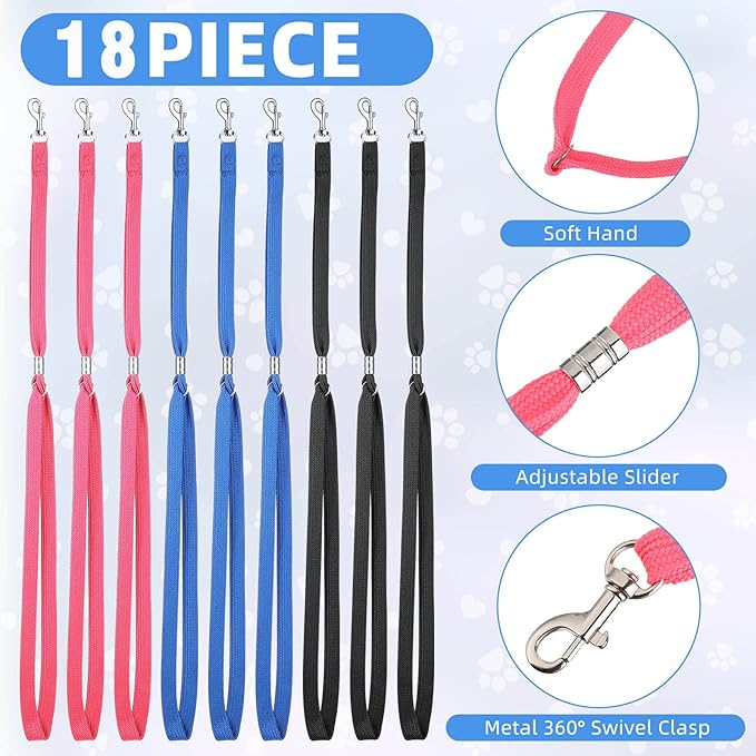 18 Pcs Pet Dog Grooming Loops Nylon Restraint Noose Adjustable Straps Fixed Dog Cat Safety Rope Supplies for Pet Grooming Table Bathtub, Blue, Black and Pink, 21 Inch
