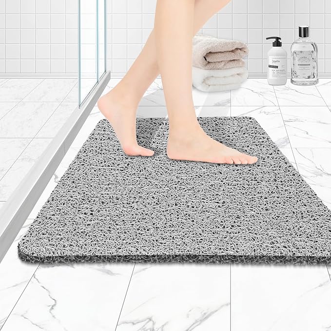 Joyhalo Shower Mats for Showers Anti Slip for Elderly, 24'' x 24'' Non Slip Bath Mat for Inside Shower, Bath Tub Mats for Bathroom Non Slip for Shower, PVC Loofah Bathroom Mats, Grey