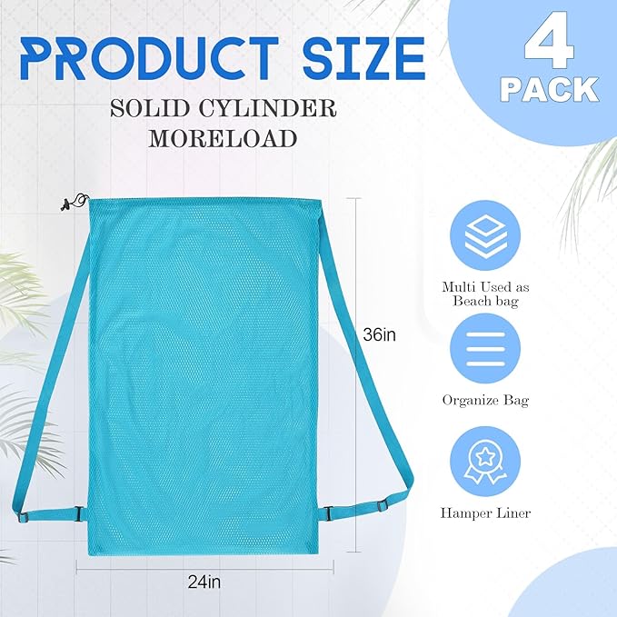 4 Pcs Large Mesh Laundry Bag with Adjustable Drawstring Closure 24 x 36 Inches Travel Laundry Bags for Dirty Clothes Machine Travel Washable College Dorm Sports (Classic)