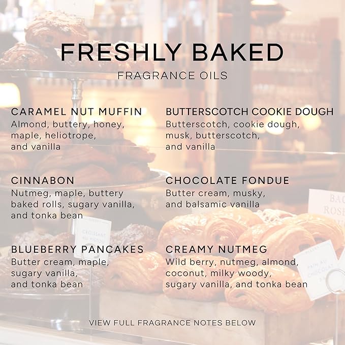 Eternal Essence Oils Freshly Baked Set of 6 Premium Fragrance Oils - Includes Blueberry Pancakes, Caramel Nut Muffin, Butterscotch Cookie Dough, Cinnabon, Chocolate Fondue, and Creamy Nutmeg - 10ML