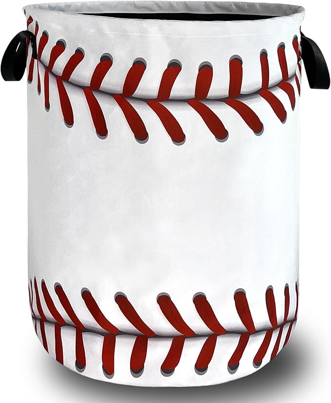 Baseball Texture Laundry Basket Foldable Funny Baseball Laundry Hamper With Handle Oxford Cloth Portable Clothes Storage Organizer Basket 18.9"x16.5" Laundry Bag For Laundry Room/Bedroom/Bathrooms
