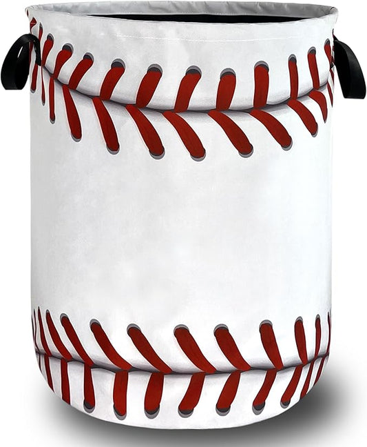 Baseball Texture Laundry Basket Foldable Funny Baseball Laundry Hamper With Handle Oxford Cloth Portable Clothes Storage Organizer Basket 18.9"x16.5" Laundry Bag For Laundry Room/Bedroom/Bathrooms