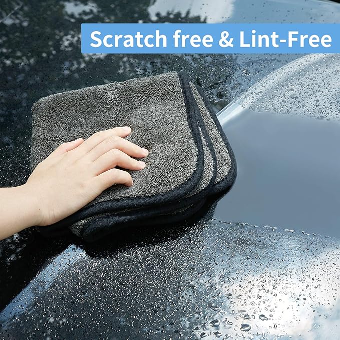 Microfiber Car Cleaning Cloths,1200 GSM Ultra Thick Microfiber Towels for Cars, Soft Car Drying Towel for Washing, Polishing and Auto Detailing 16'' x 16'' (3 Pack)