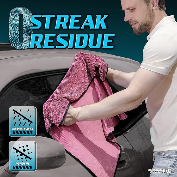 Fantasticlean Large Car Drying Towels- 2 Pack, 32‘’ by 24'' - Premium Microfiber Cleaning Cloth with Dual-Colored Twisted Loop, Ultra Absorbent, Scratch-Free for Instant Car Detailing (Pink)