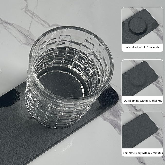 2 Pcs Water Absorbing Stone Trays, Kitchen/Bathroom Sink Soap Dish, Diatomite Tray Used for Hand Soap & Cosmetic Bottles in The Modern Home, 3.15" W x 8.7" L, Dark Gray